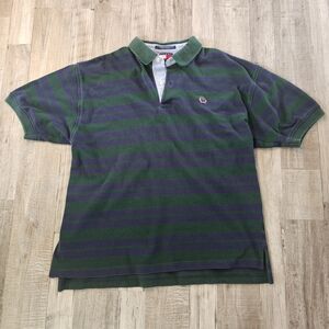 Vintage Mens Polo Tommy Hilfiger Mens Polo Blue and Green Striped Size Large